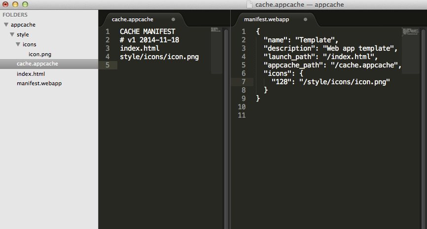 Offline app cache manifest example.